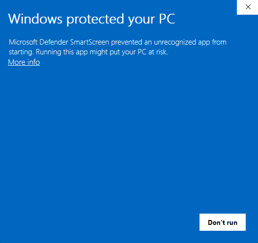 Windows SmartScreen Warning